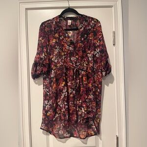 BONGO Floral Blouse - Burgundy and Orange